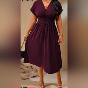 Plum V-Neck Midi Dress